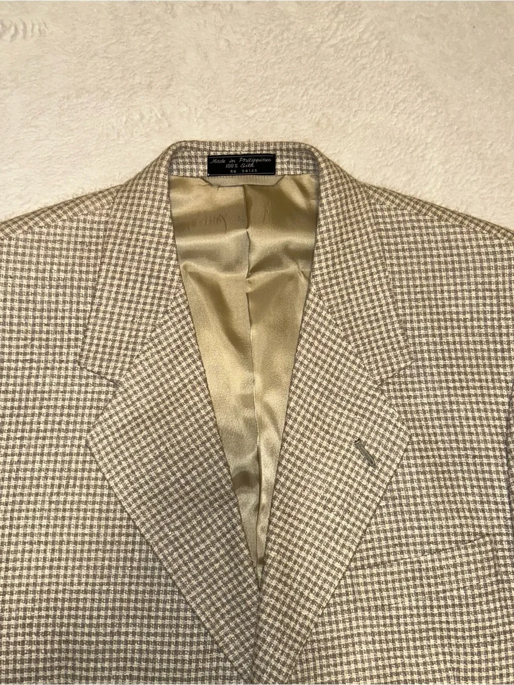 Vintage Bert Pulitzer 42S Beige/Gray Gingham Sport Coat Blazer Mens pure silk